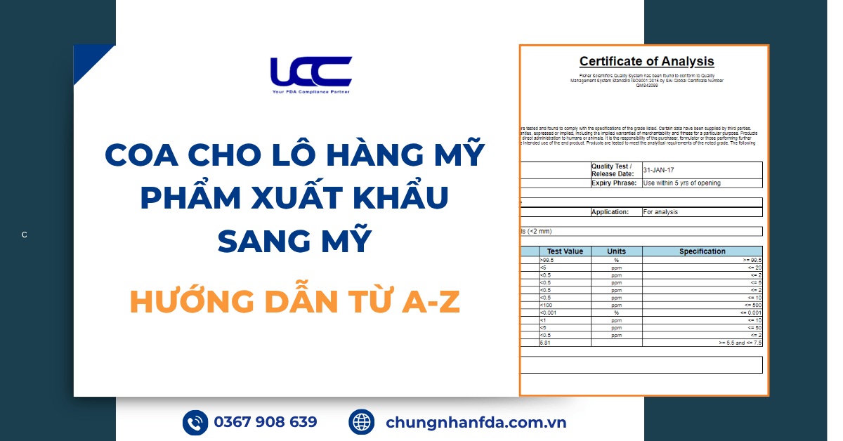 COA cho lô hàng mỹ phẩm xuất khẩu sang Mỹ